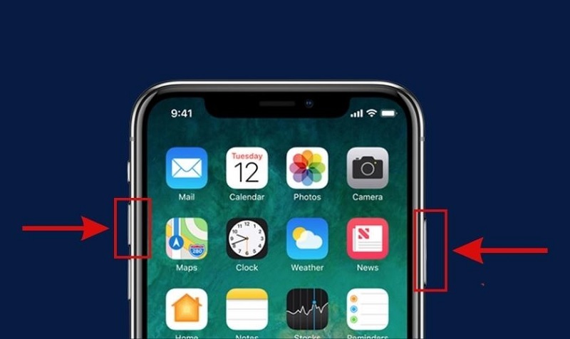 Nhấn giữ đồng thời vào nút tăng giảm âm lượng và nút nguồn trên điện thoại