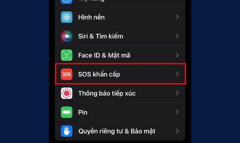 Chọn vào tính năng SOS khẩn cấp