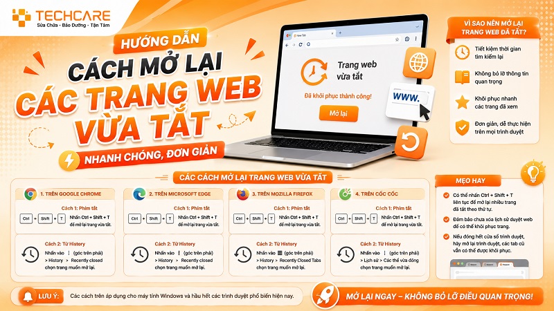 Hướng dẫn cách mở lại các trang web vừa tắt nhanh chóng, đơn giản
