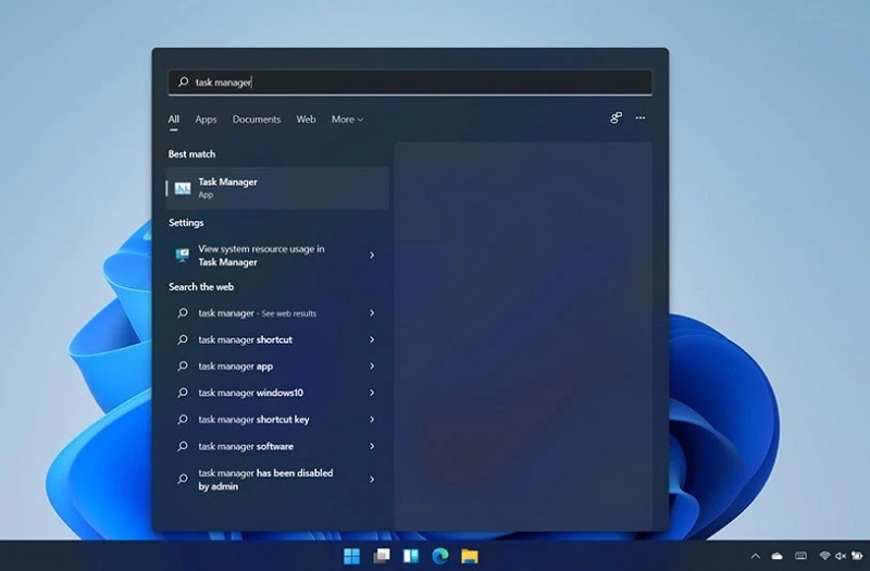 Cách mở Task Manager win 11 dựa vào trình tìm kiếm