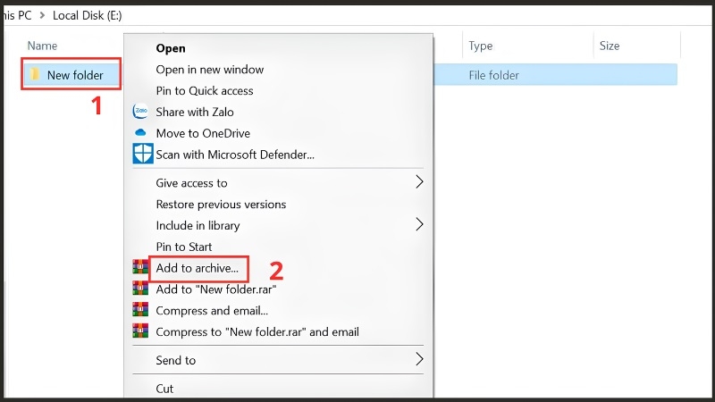 Cách mở hộp thoại nén file WinRAR trên máy tính