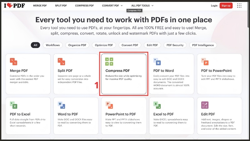 Trang web ILovePDF hỗ trợ nén file PDF online miễn phí