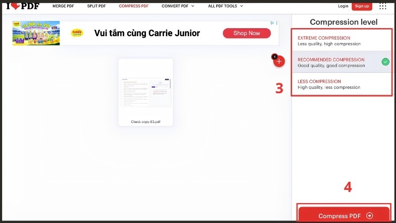  Chọn mức nén "Recommended"