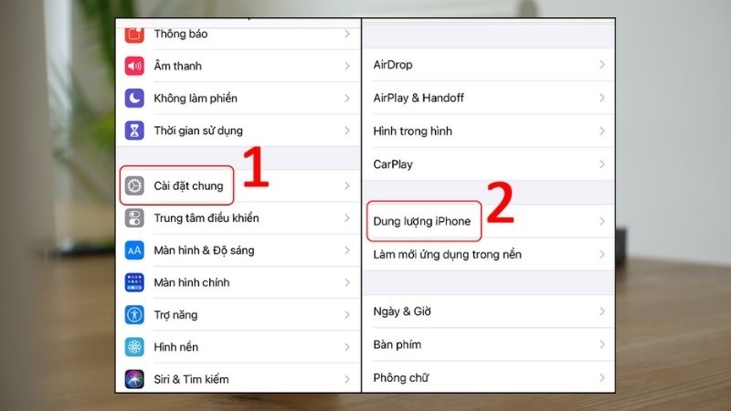 Nhấn vào tùy chọn Dung lượng iPhone