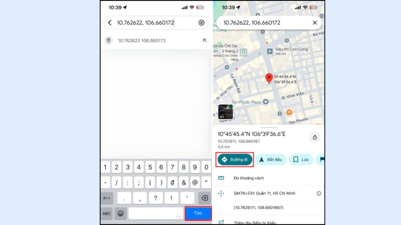 Nhập tọa độ vào thanh tìm kiếm Google Maps