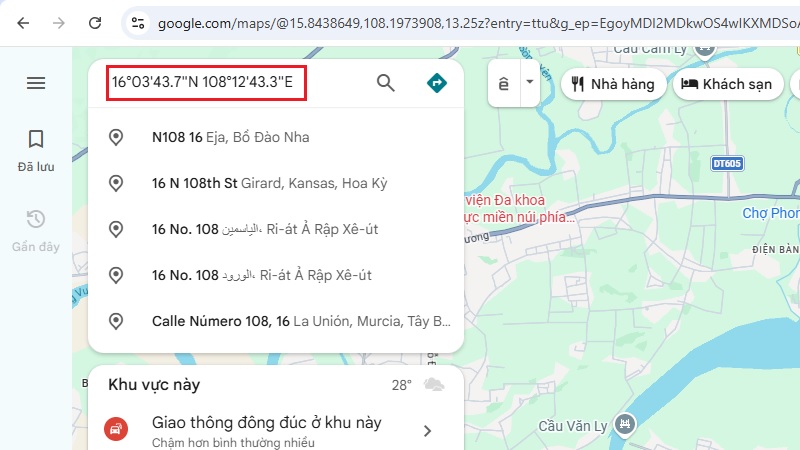 Nhập tọa độ trên Google Maps phiên bản web trên laptop bước 2