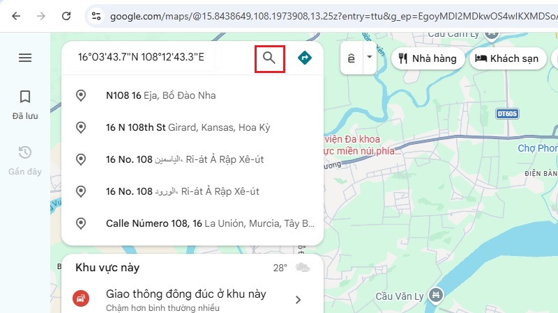 Nhập tọa độ trên Google Maps phiên bản web trên laptop bước 3