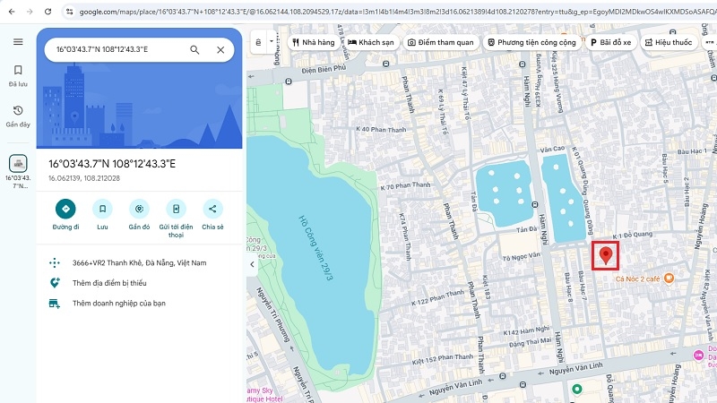 Nhập tọa độ trên Google Maps phiên bản web trên laptop bước 3