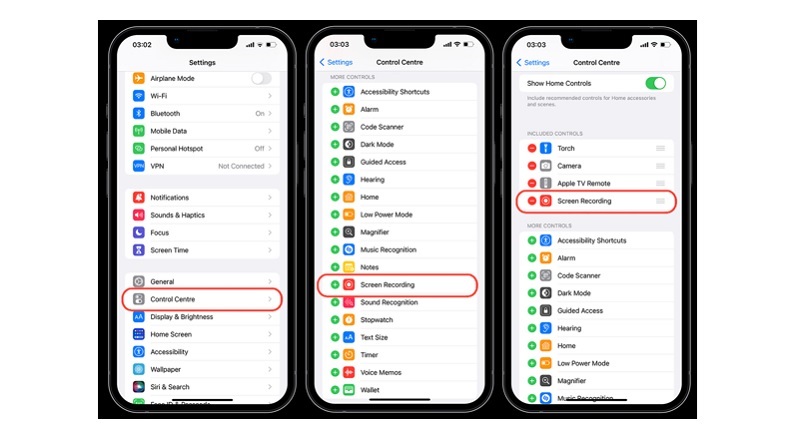 Thêm tính năng quay màn hình iPhone vào trong trung tâm điều khiển