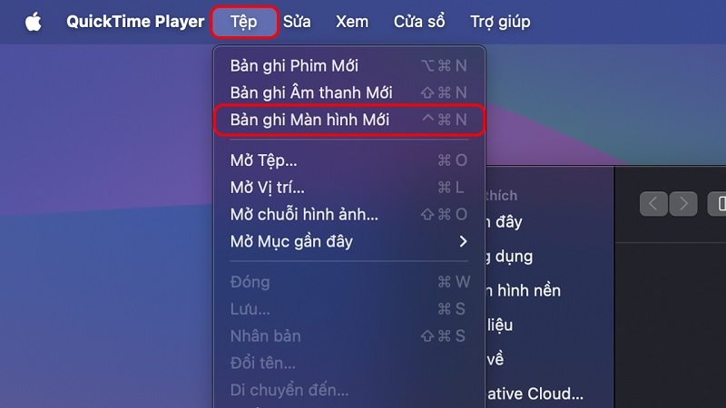 Chọn Ghi màn hình mới