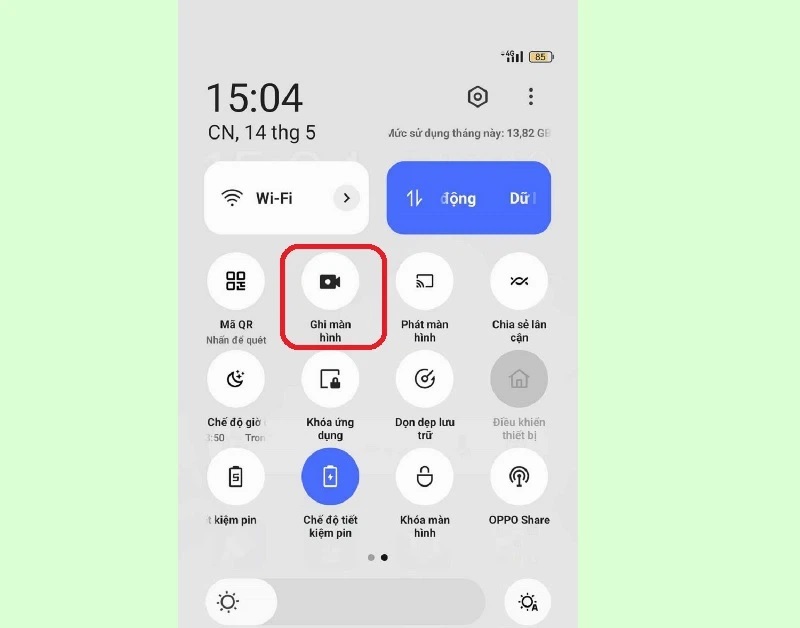 Chọn vào tính năng Ghi màn hình để bắt đầu quay video