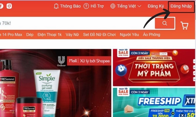 Chọn vào nút Đăng nhập