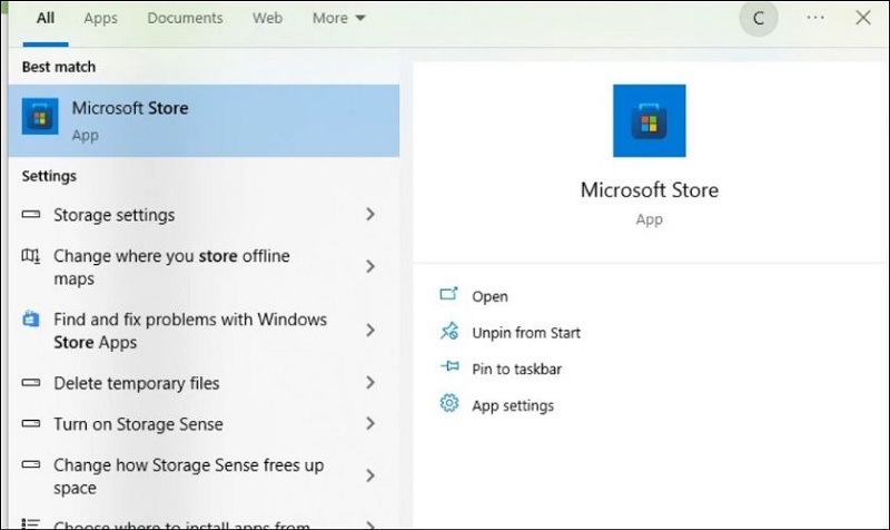 Chọn ứng dụng Microsoft Store
