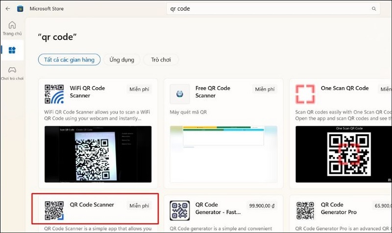 Nhập từ khóa QR Code Scanner vào khung tìm kiếm