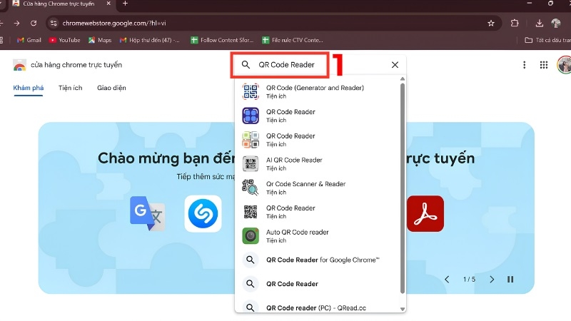 Tìm từ khóa QR Code Reader trên thanh tìm kiếm