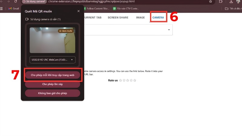 Chọn vào mục Cho phép mỗi khi truy cập trang web