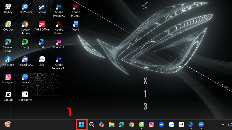Bấm nút Start trên thanh Taskbar