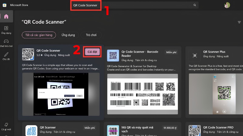 Gõ từ khóa QR Code Scanner vào ô tìm kiếm