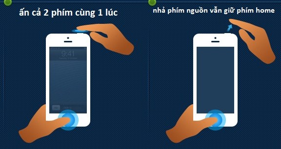 Các bạn làm theo hình để reboot lại máy Iphone
