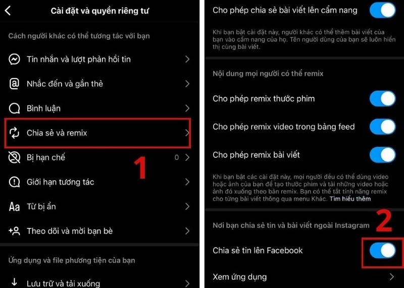 Gạt thanh trượt tại Chia sẻ tin lên Facebook sang bên phải