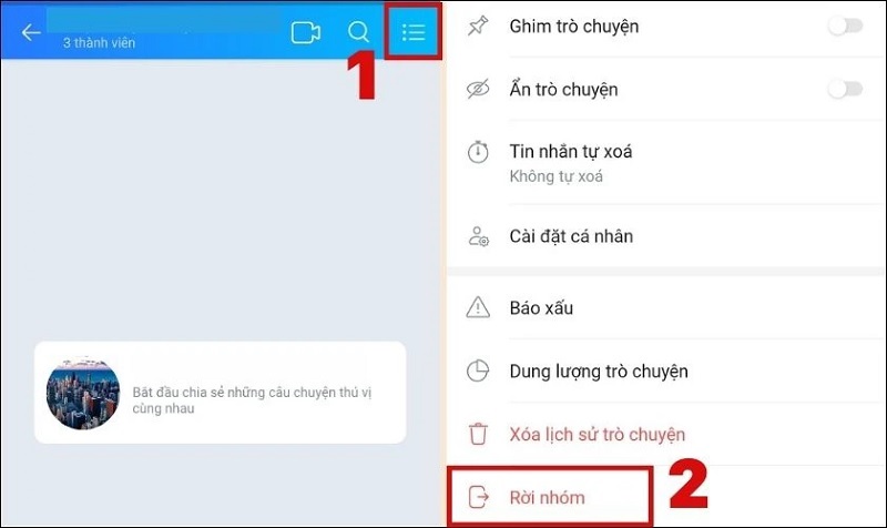 Chọn vào mục Rời nhóm