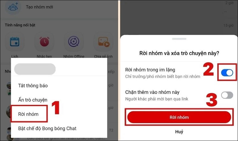 Chọn vào nút Rời nhóm