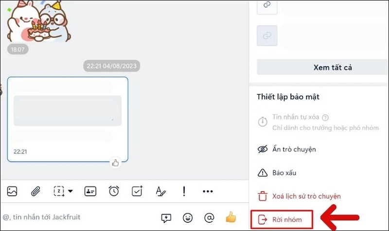 Chọn vào mục Rời nhóm