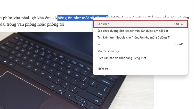 Menu chuột phải chọn copy trên Windows