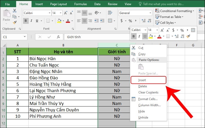 Họ và tên ở chung 1 cột