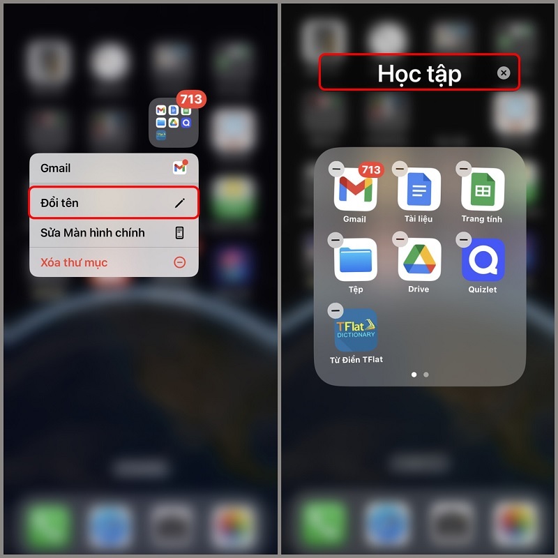 Đổi tên thư mục nhóm ứng dụng