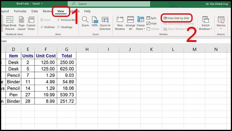 So sánh hai sheet trong cùng file Excel bằng New Window bước 3