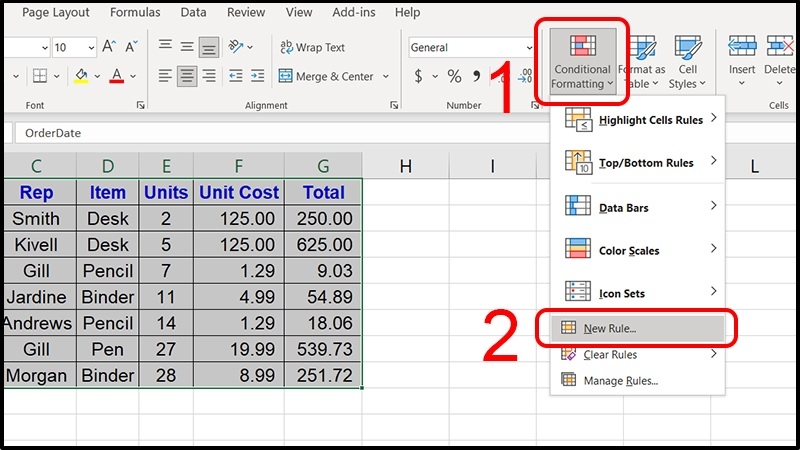 Làm nổi bật khác biệt bằng Conditional Formatting bước 2