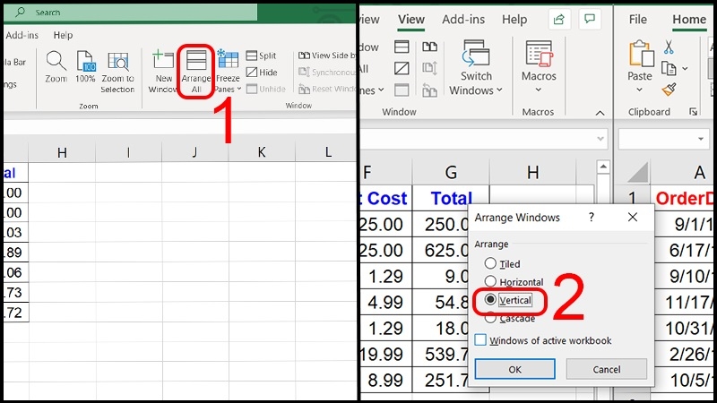 Cách bật chế độ View Side by Side trong Excel bước 2