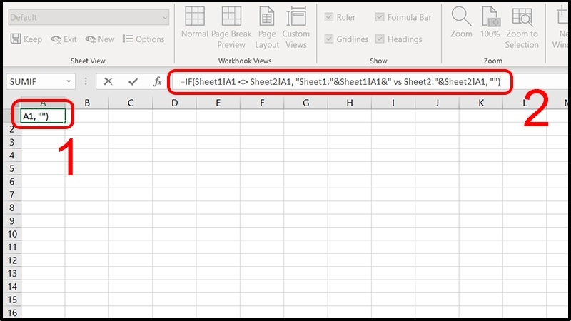 Nhập hàm IF so sánh dữ liệu 2 sheet trong Excel bước 2