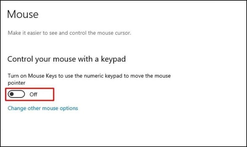 Kích hoạt tính năng Mouse Keys
