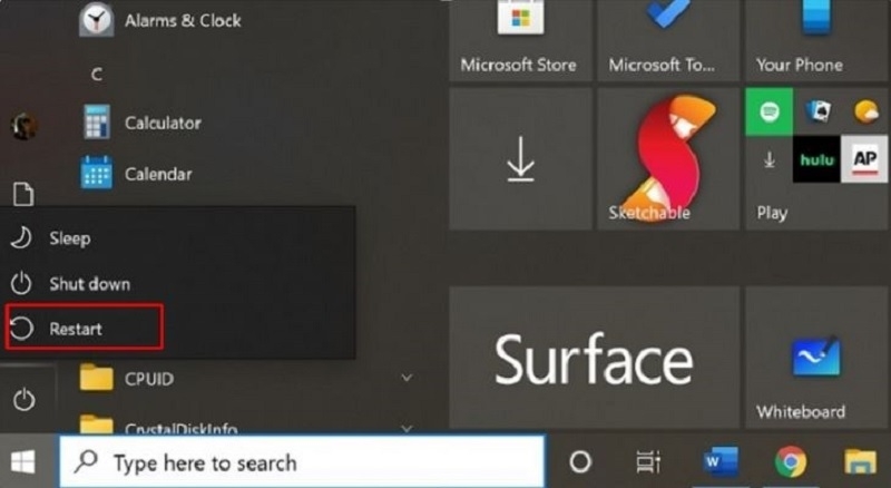 Khởi động lại máy tính