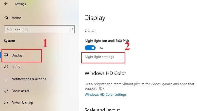 Kiểm tra Night Light và Color filters bước 2
