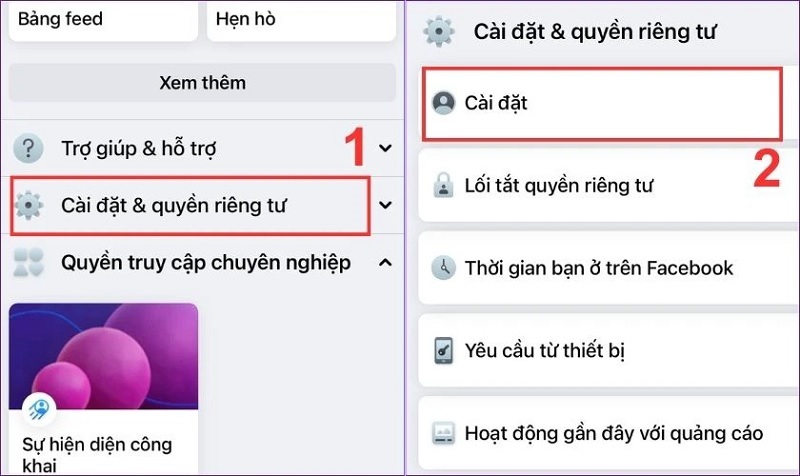 Nhấn vào mục Cài đặt