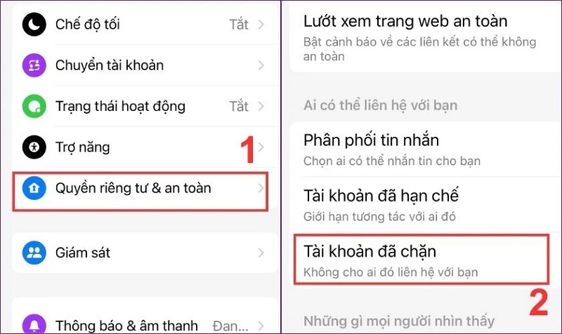 Nhấn vào tùy chọn Tài khoản đã chặn