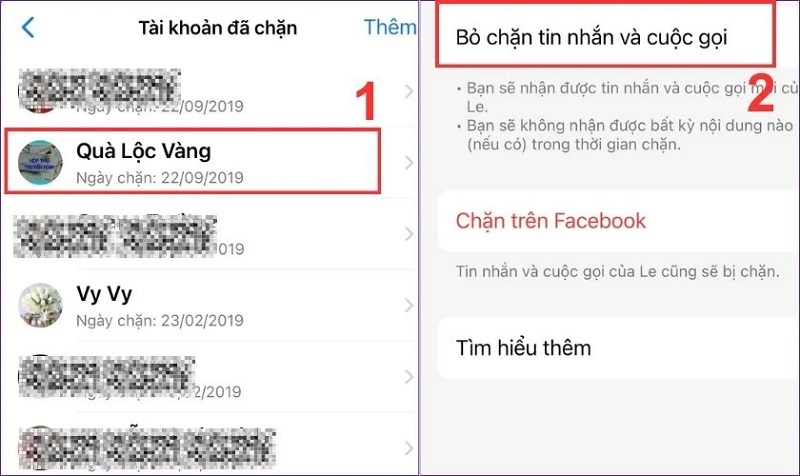 Nhấn vào mục Bỏ chặn tin nhắn và cuộc gọi