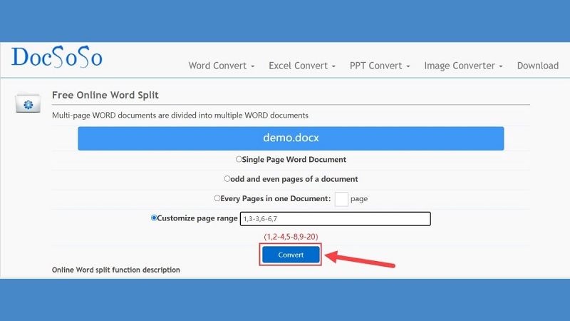 Tải file Word đã tách về máy tính từ trang web Docsoso