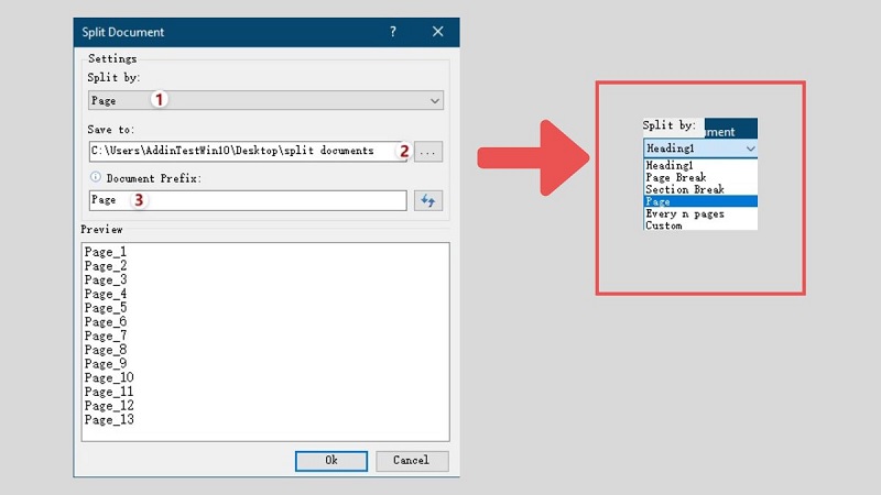 Tùy chọn tách file Word theo trang hoặc tiêu đề trong Kutools