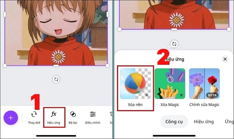 Chọn vào mục Xóa nền