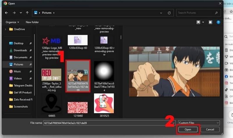 Chọn vào nút Open