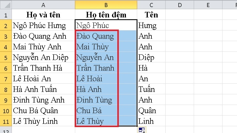 Tách tên bằng công thức bước 4
