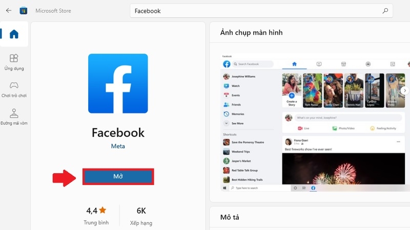 Nhấn nút Nhận/Get để cài đặt Facebook từ Microsoft Store Nhấn nút Nhận/Get để cài đặt Facebook từ Microsoft Store
