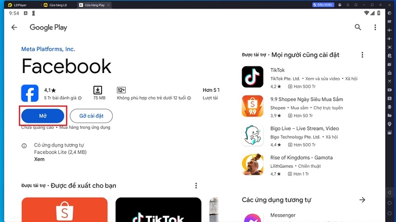 Nhấn Open để khởi chạy Facebook Nhấn Open để khởi chạy Facebook