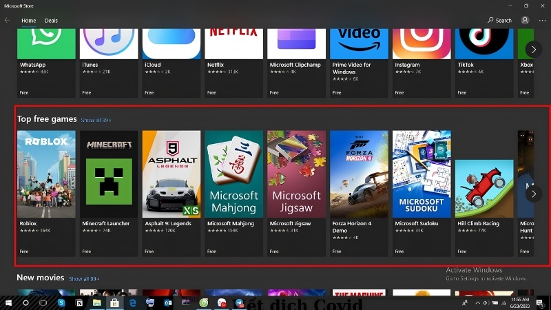Giao diện Microsoft Store với mục Games Giao diện Microsoft Store với mục Games