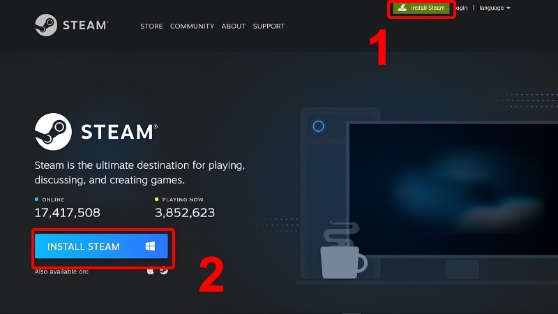 Trang chủ Steam với nút Install Steam Trang chủ Steam với nút Install Steam