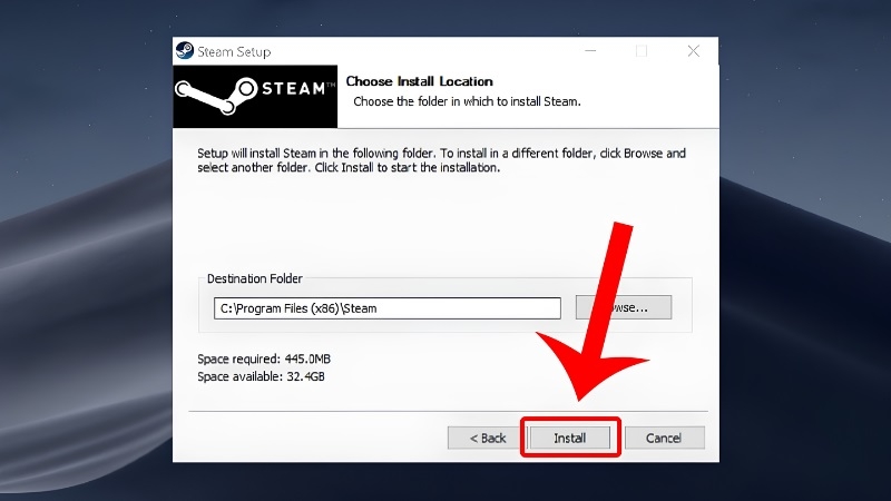 Trang chủ Steam với nút Install Steam Trang chủ Steam với nút Install Steam